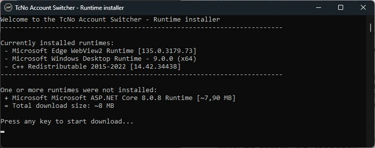 TcNo Account Switcher Runtime Installer Wrapper